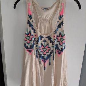 Beige sequin embellished razorback tank